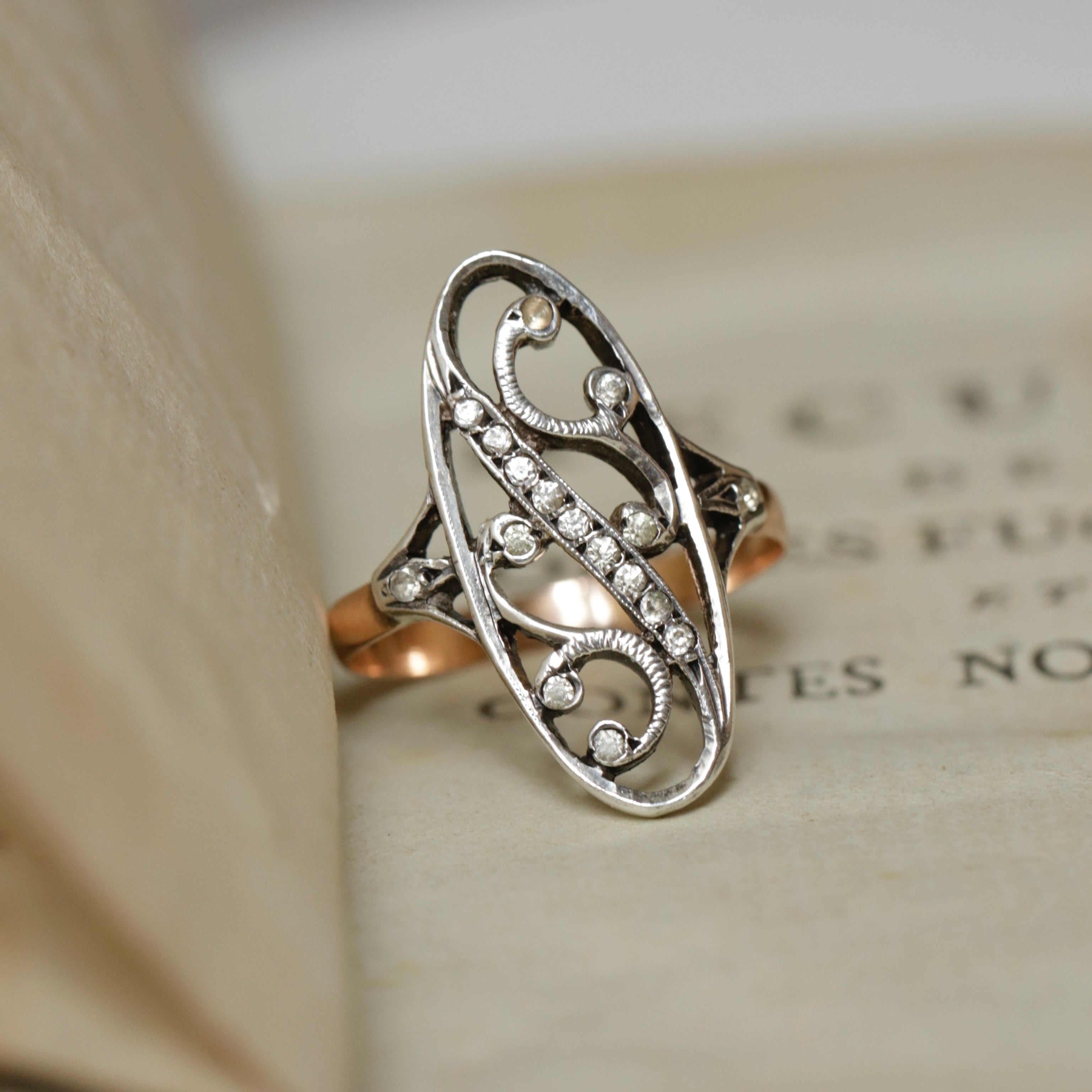 Bague marquise 1900 or et argent
