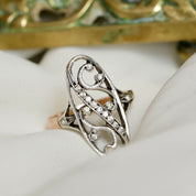 Bague marquise 1900 or et argent