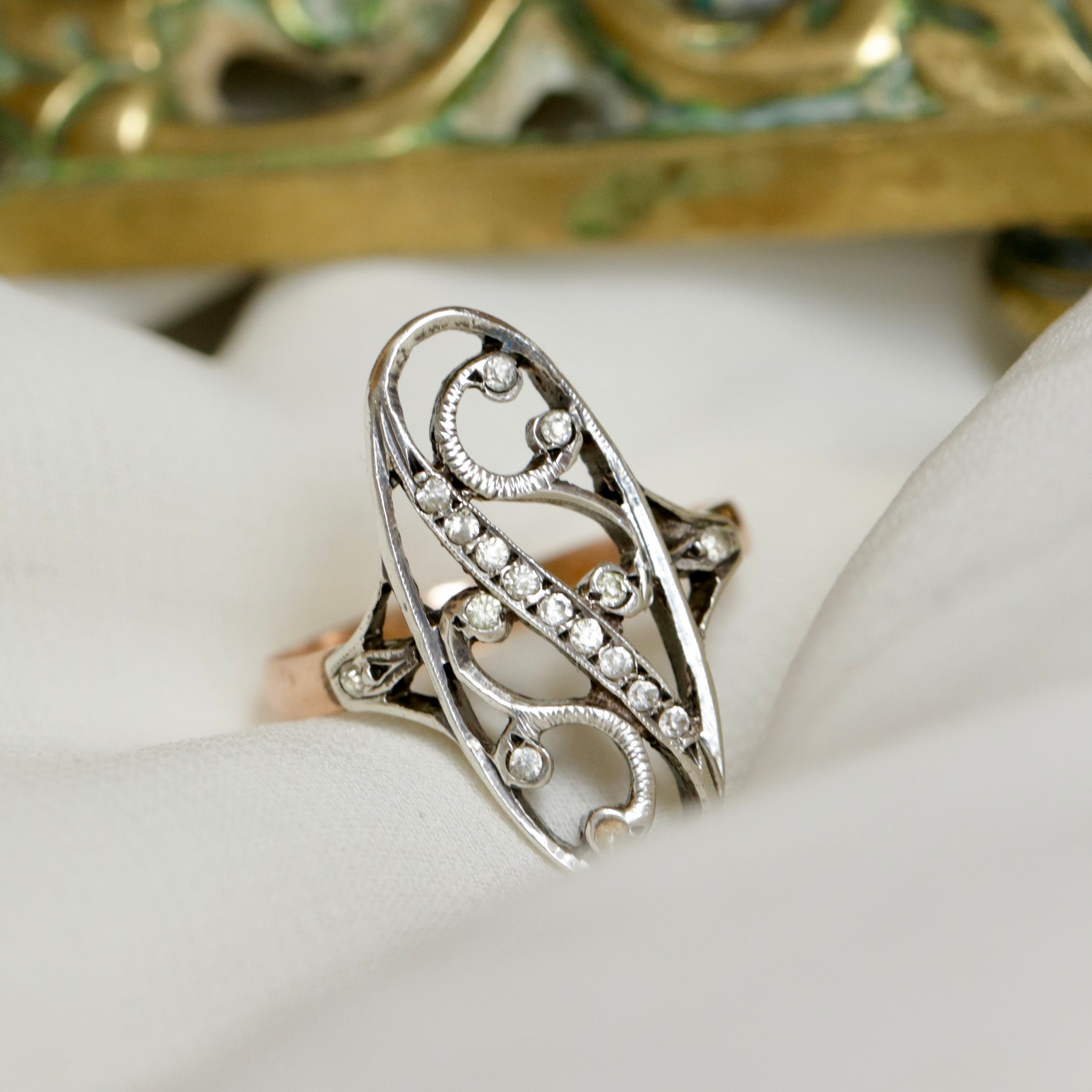 Bague marquise 1900 or et argent