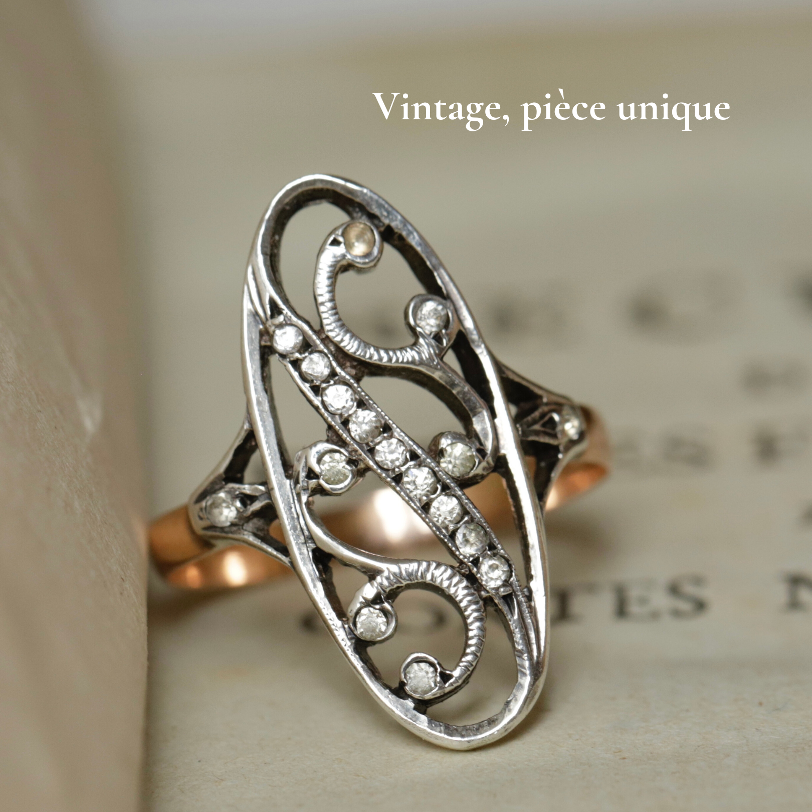 Bague marquise 1900 or et argent