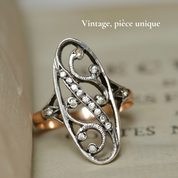 Bague marquise 1900 or et argent