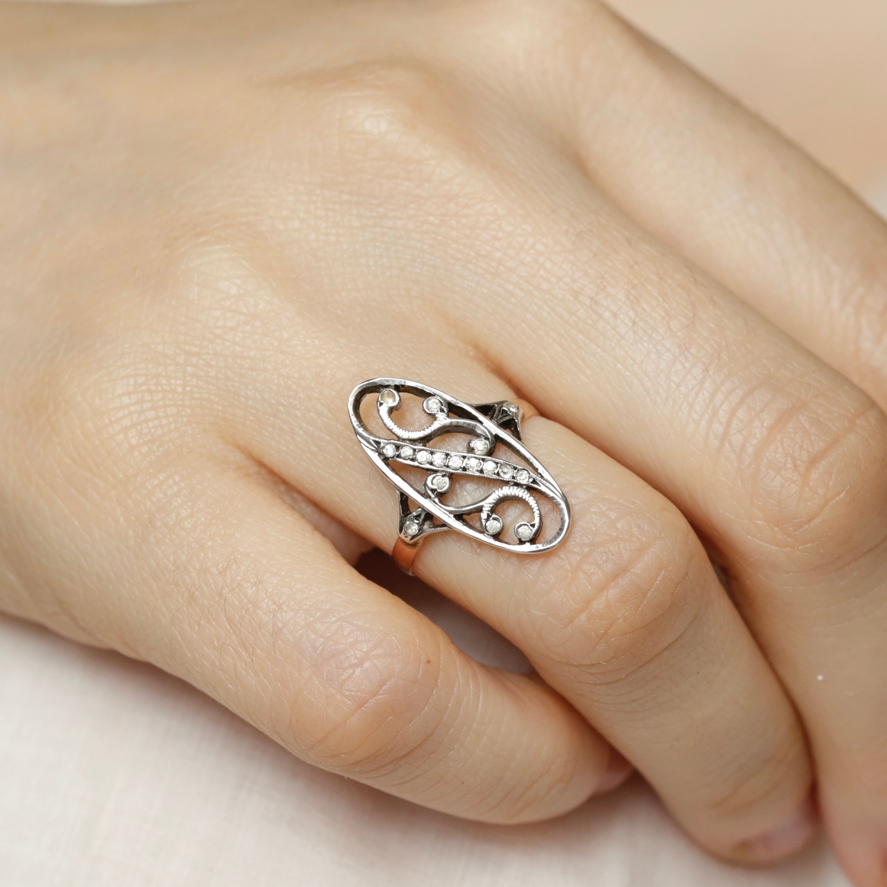 Bague marquise 1900 or et argent