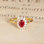 Bague marguerite 18 carats rubis diamants, bague de fiançailles