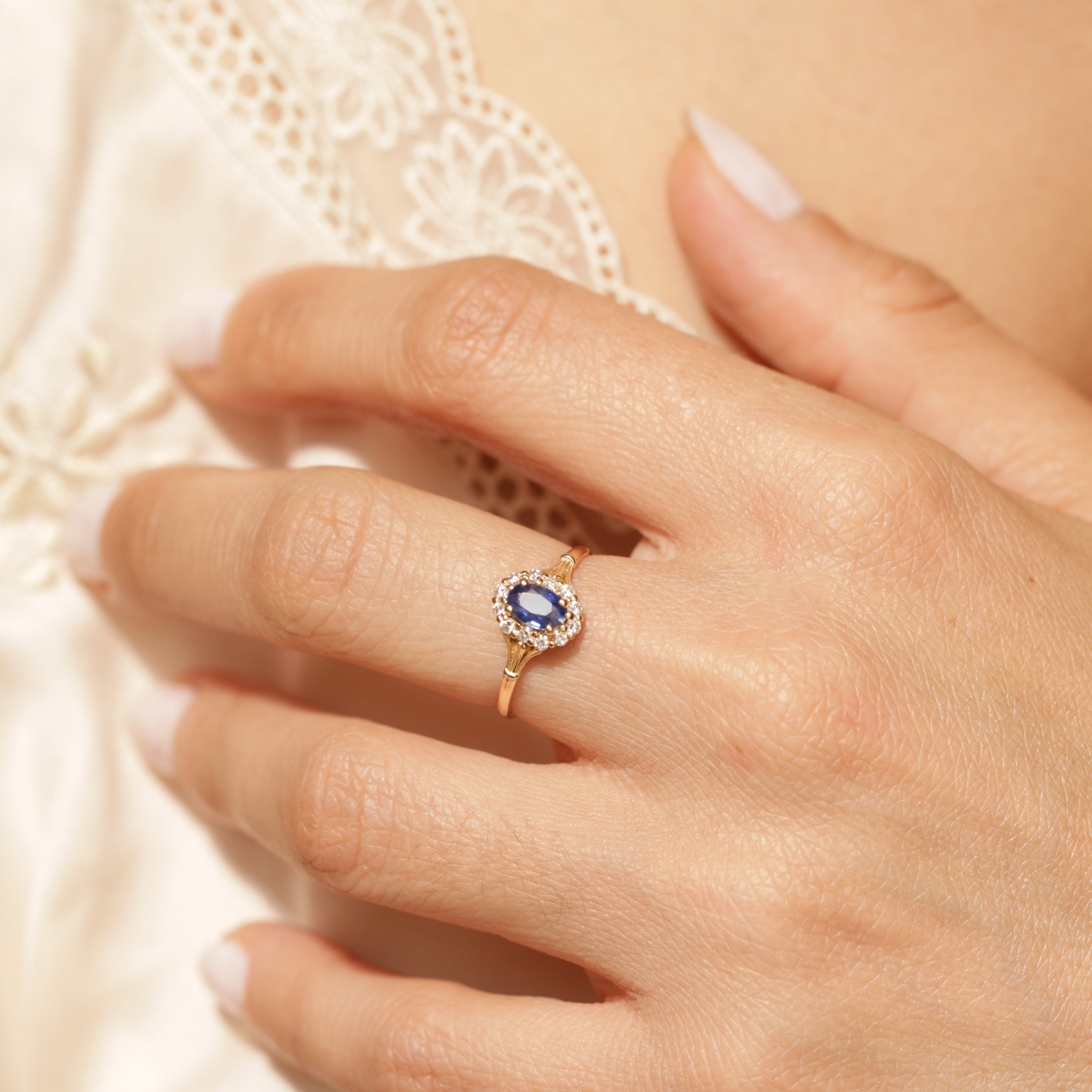 Bague marguerite saphir diamants vintage