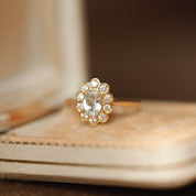 Bague marguerite aigue-marine et diamants style vintage Astrée
