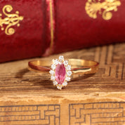 Bague marquise or 18 carats rubis diamants songe