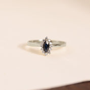 Bague marquise or blanc 18 carats saphir diamants songe