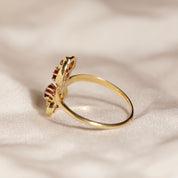 Bague vintage infini pierres rouges et perles