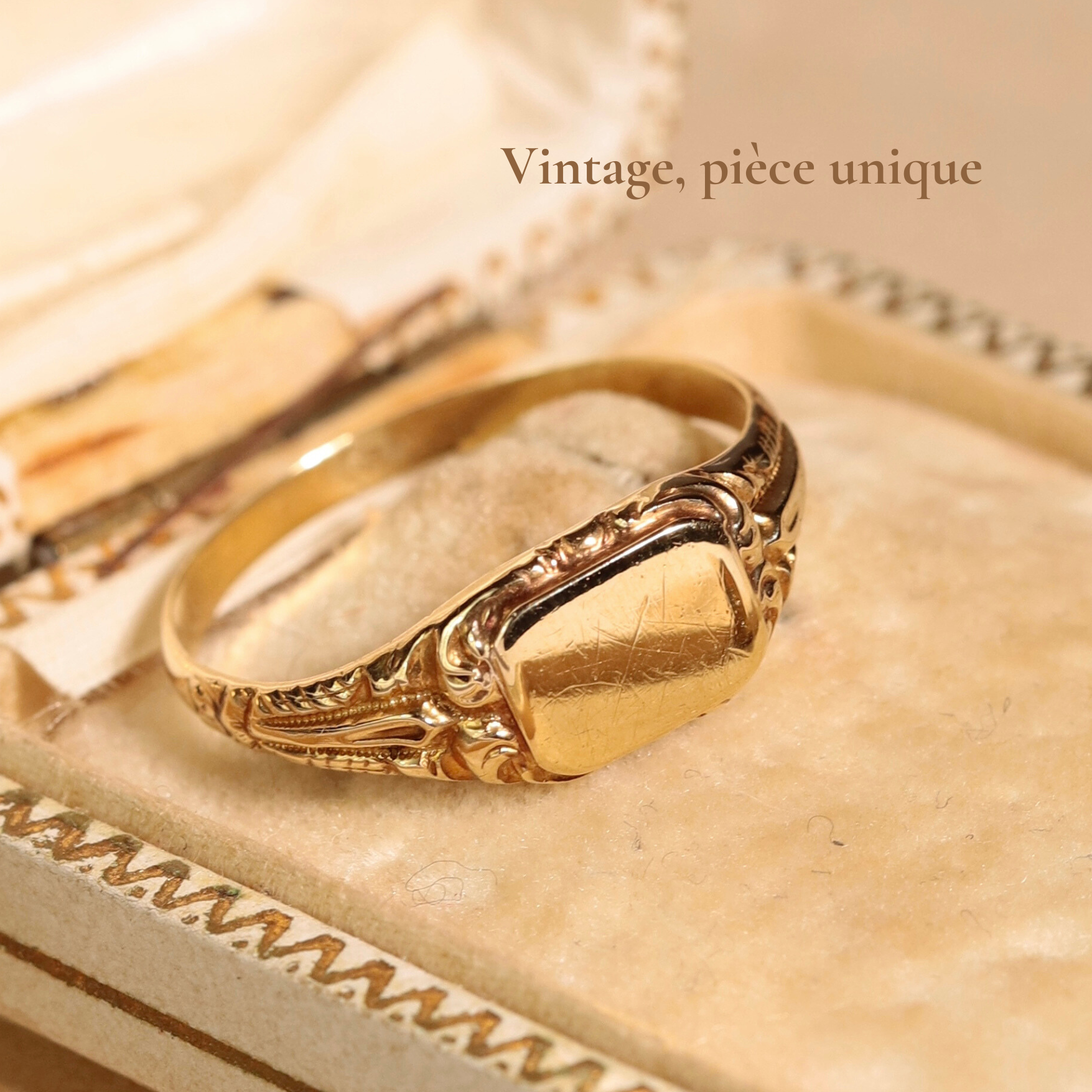 Ancienne Bague Chevalière Ethnique En Laiton - Taille 62 - Occasion - Bijou Homme/femme