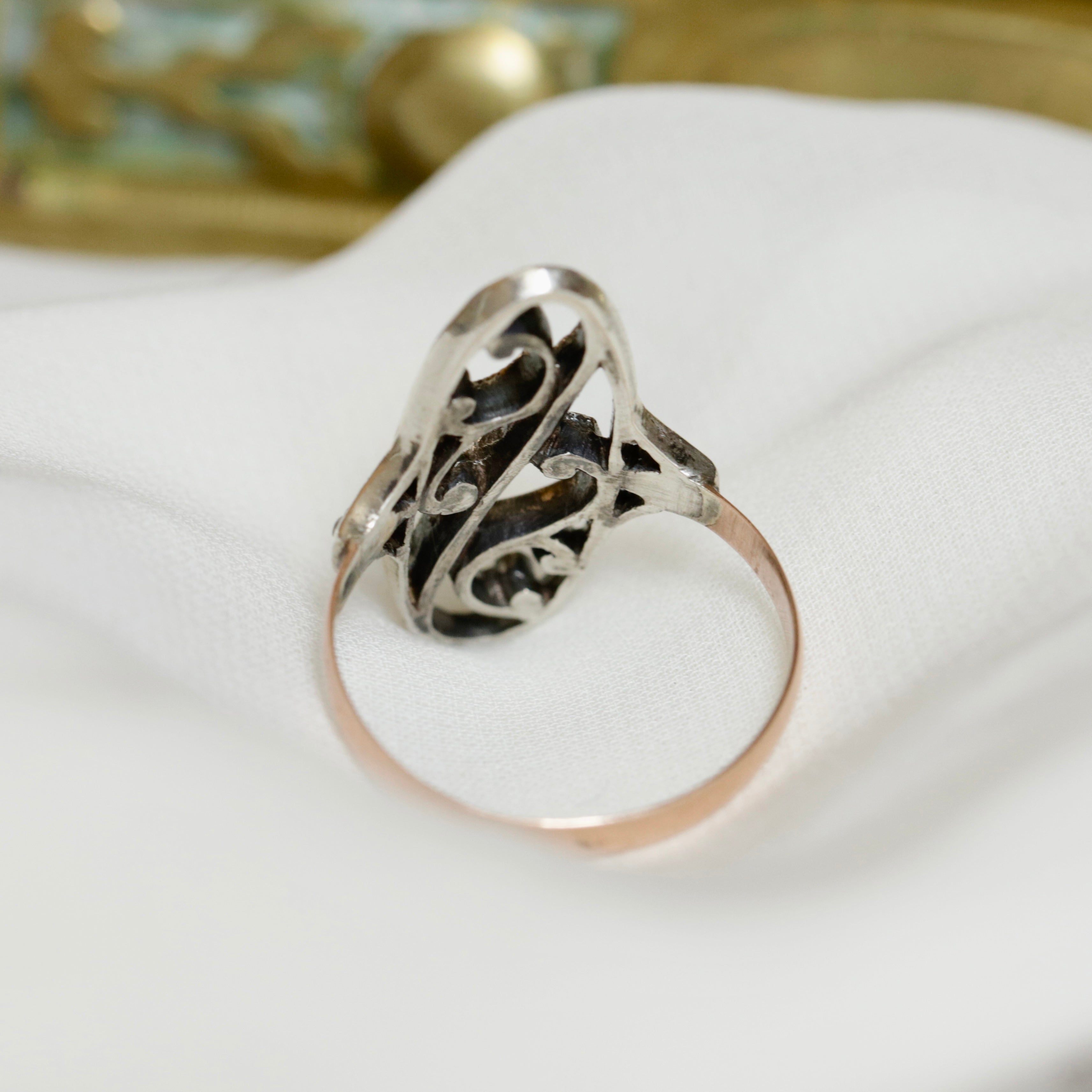 Bague marquise 1900 or et argent