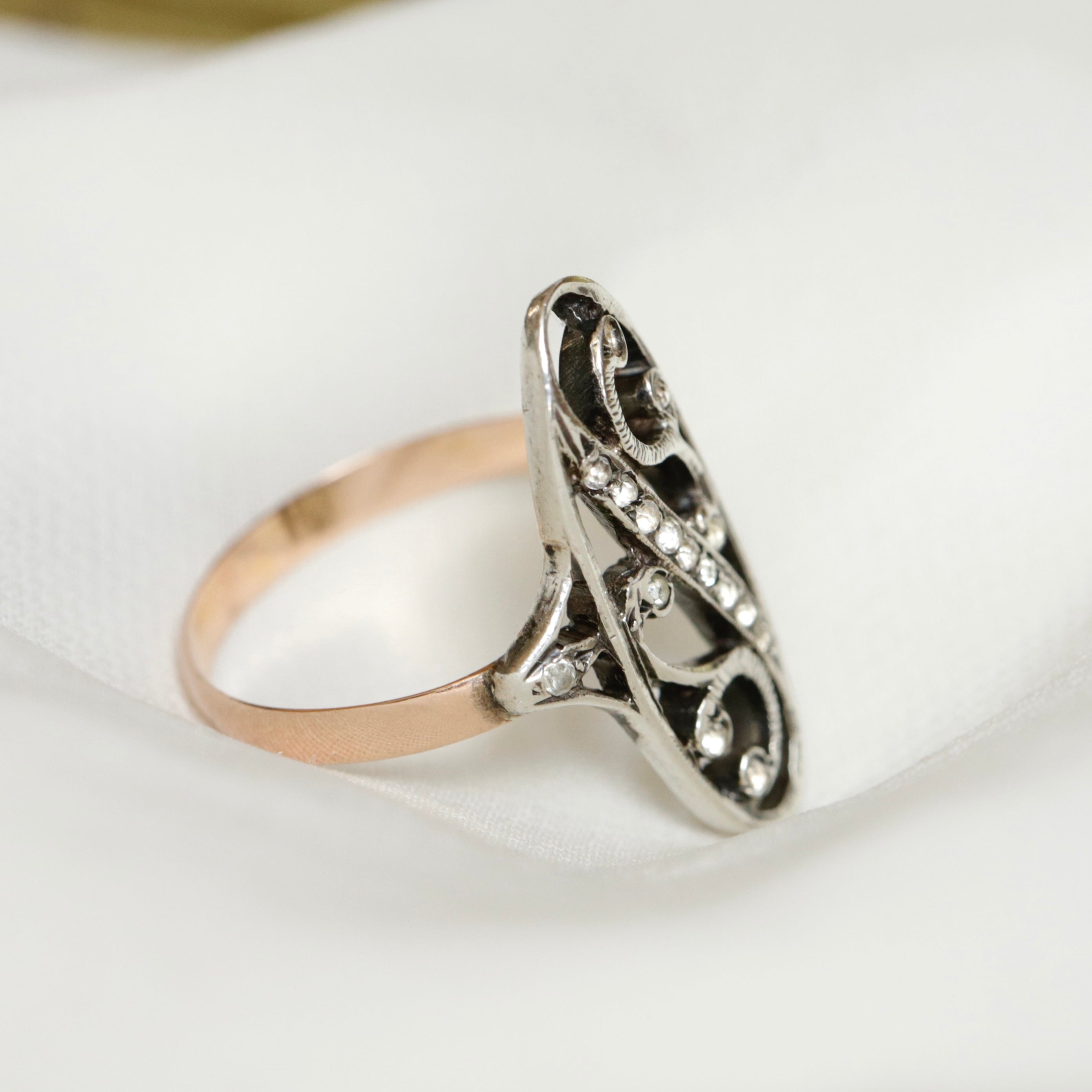 Bague marquise 1900 or et argent