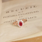 bague marguerite or rose rubis diamants