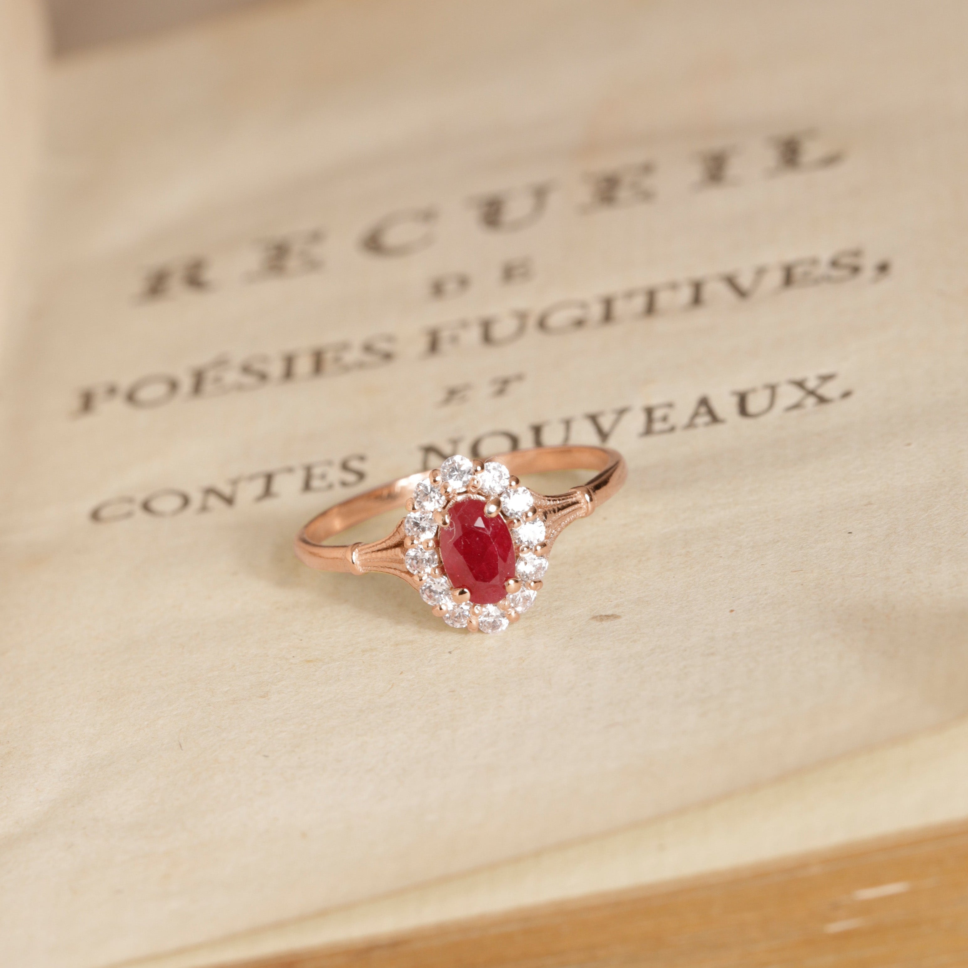bague marguerite or rose rubis diamants