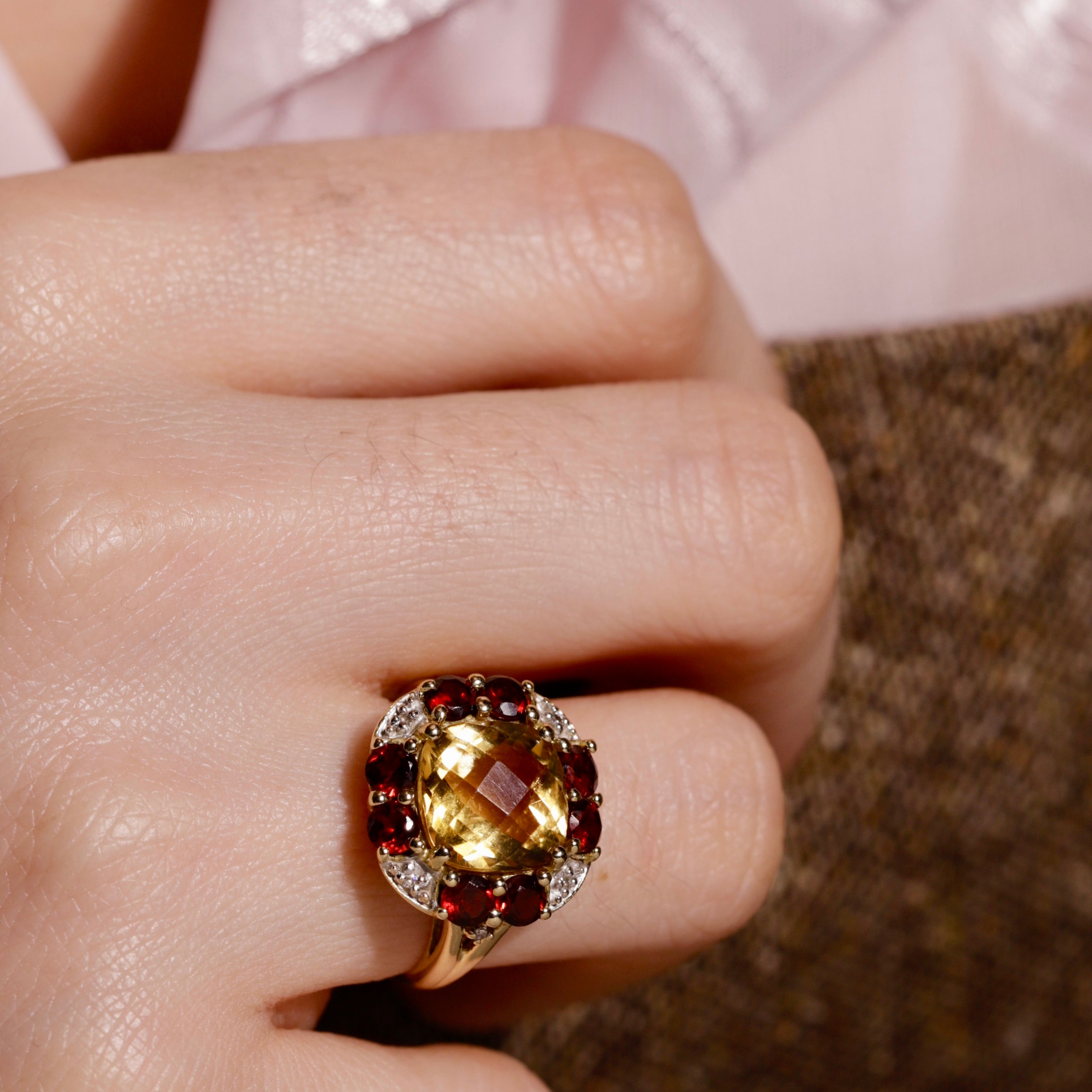 Bague cocktail vintage citrine grenats