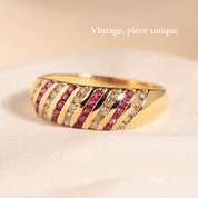 Bague or alternance rubis et diamants