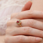 Bague navette vintage rubis et diamants