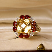 Bague cocktail vintage citrine grenats