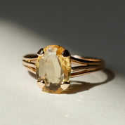 Bague solitaire pierre jaune ovale