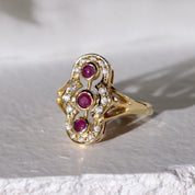 Bague marquise ancienne rubis cabochons