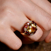 Bague cocktail vintage citrine grenats