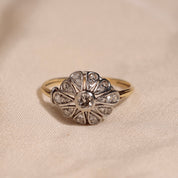 Bague Fleur ancienne or et platine diamants