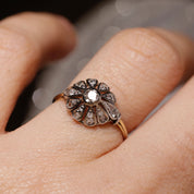 Bague Fleur ancienne or et platine diamants