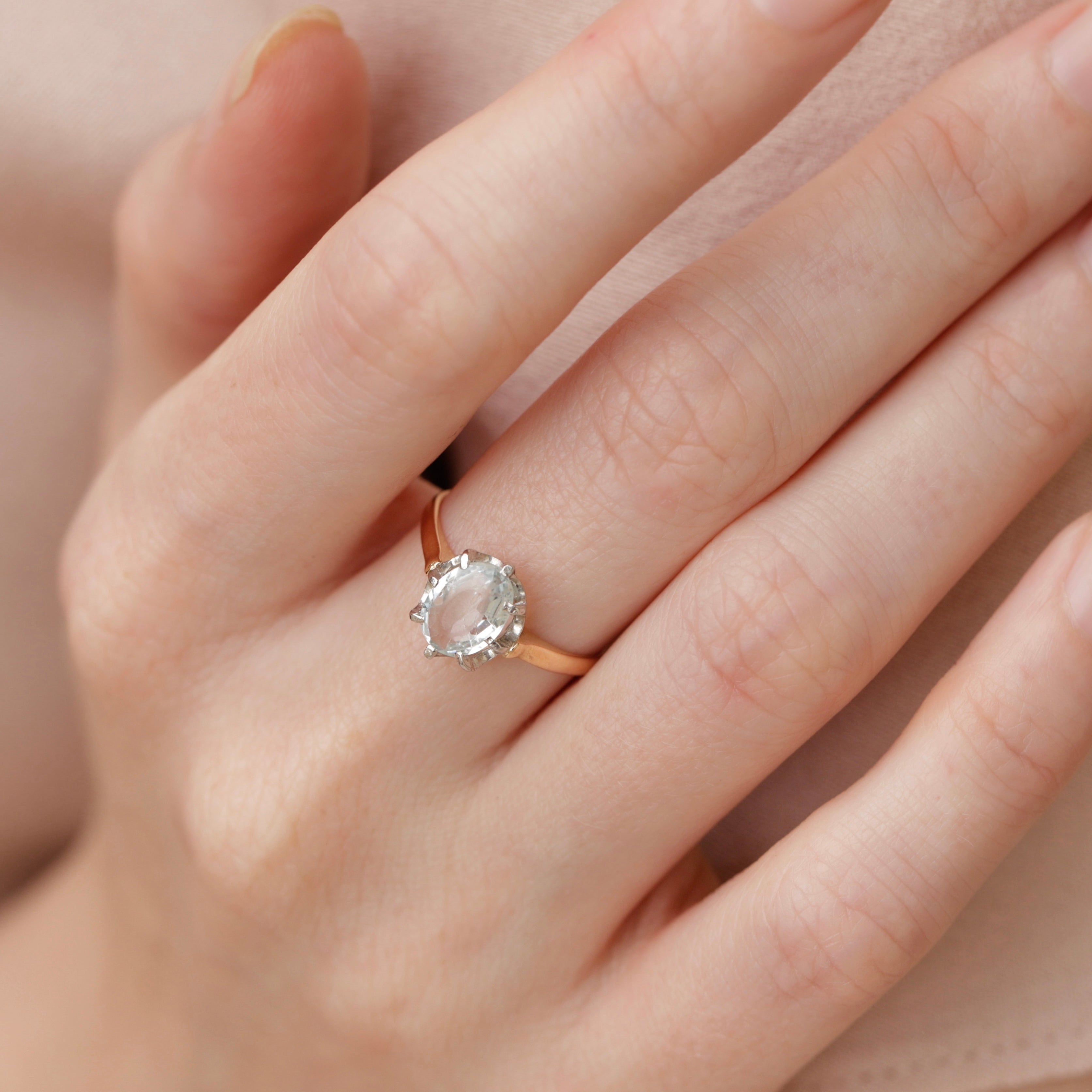 Bague vintage aigue-marine pierre ovale