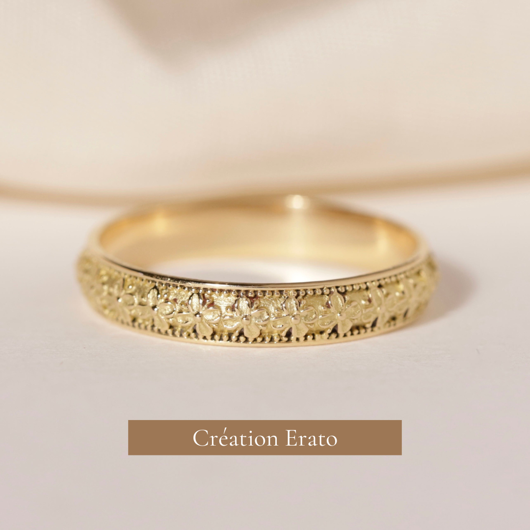 Bague alliance or 18 carats style vintage Serment création