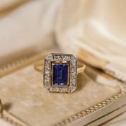 Bague ancienne 1920 saphir verneuil et diamants taille rose