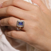 Bague ancienne 1920 saphir verneuil et diamants taille rose