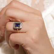 Bague ancienne 1920 saphir verneuil et diamants taille rose