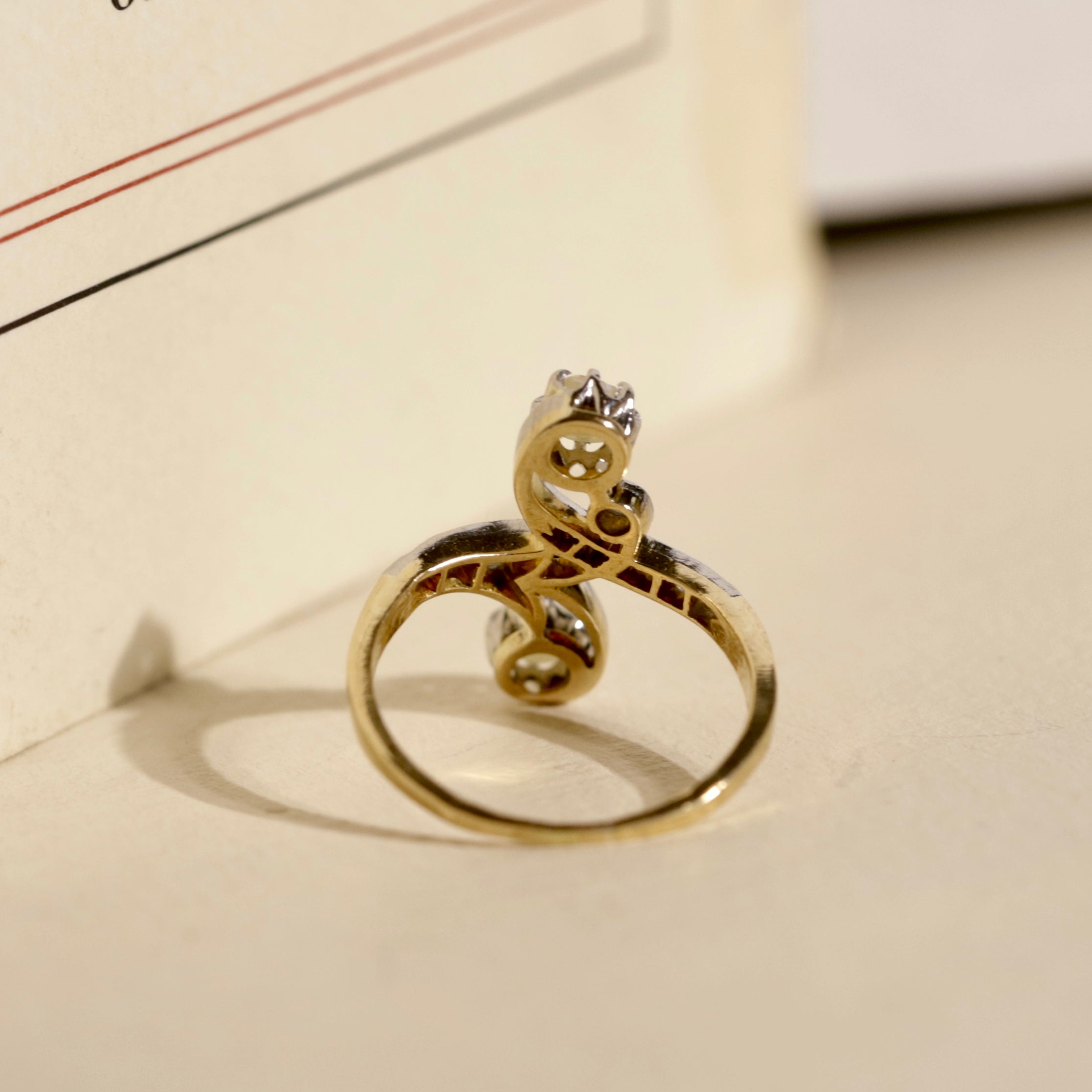 Bague ancienne Toi et moi perles et diamants