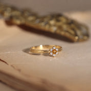 Bague fleur diamants et coeur citrine or jaune 18 carats recyclé