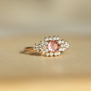 Bague halo tourmaline rose et diamants