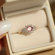 Bague halo tourmaline rose et diamants