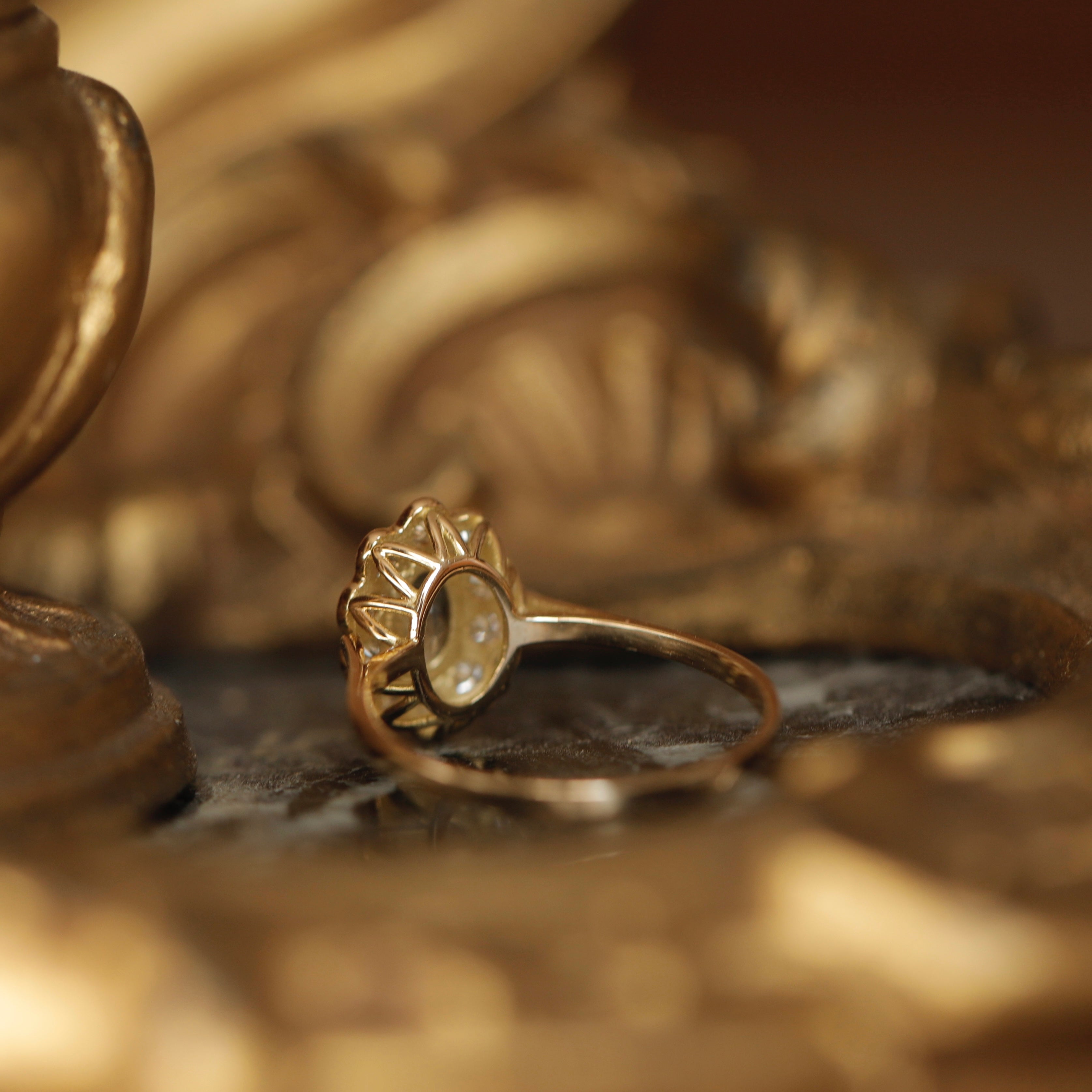 Bague marguerite aigue-marine et diamants style vintage Astrée