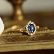 Bague marguerite style vintage saphir diamants or recyclé