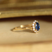 Bague marguerite style vintage saphir diamants or recyclé