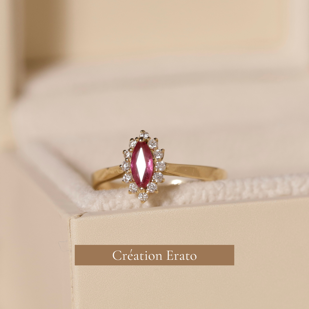 Bague marquise or 18 carats rubis diamants songe création