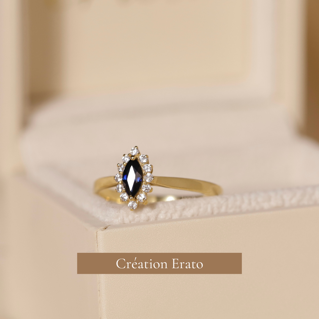 Bague marquise or 18 carats saphir diamants songe création