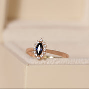 Bague marquise or rose 18 carats saphir diamants songe 