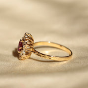 Bague vintage marguerite rubis zircones