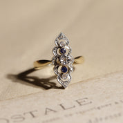 Bague vintage navette dentelle deux ors