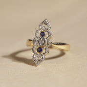 Bague vintage navette dentelle deux ors 3