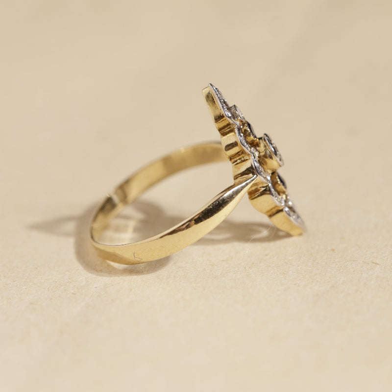 Bague vintage navette dentelle deux ors 5