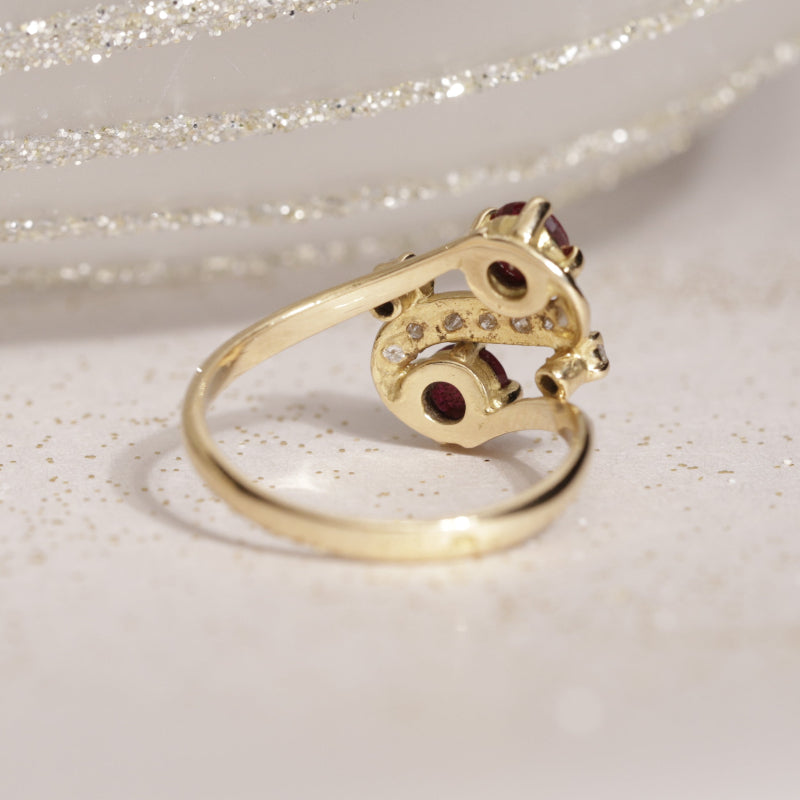 Bague vintage tourbillon grenat diamants 4