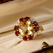 Bague cocktail vintage citrine grenats