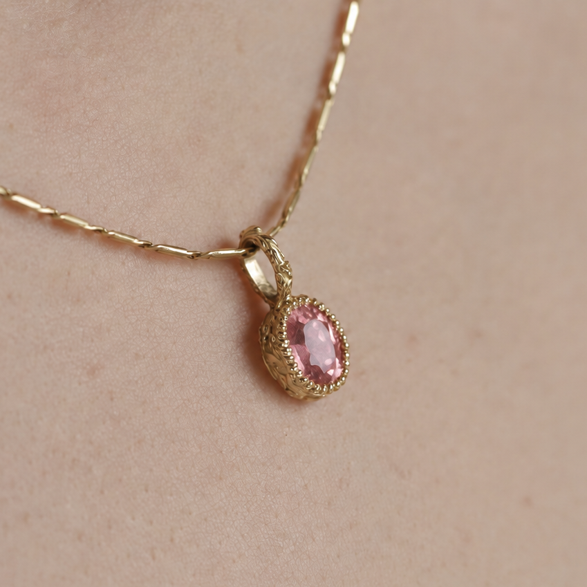 Dione pendentif tourmaline rose et or 18 carats recyclé