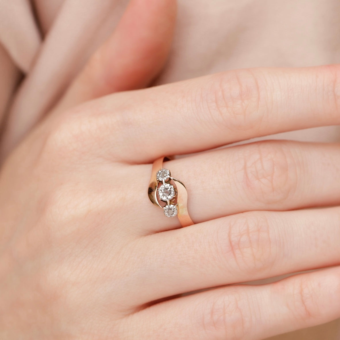 Bague ancienne 1900 deux ors diamants taille rose