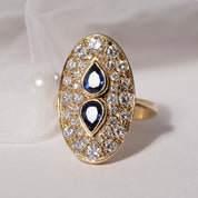 Bague navette vintage saphirs diamants